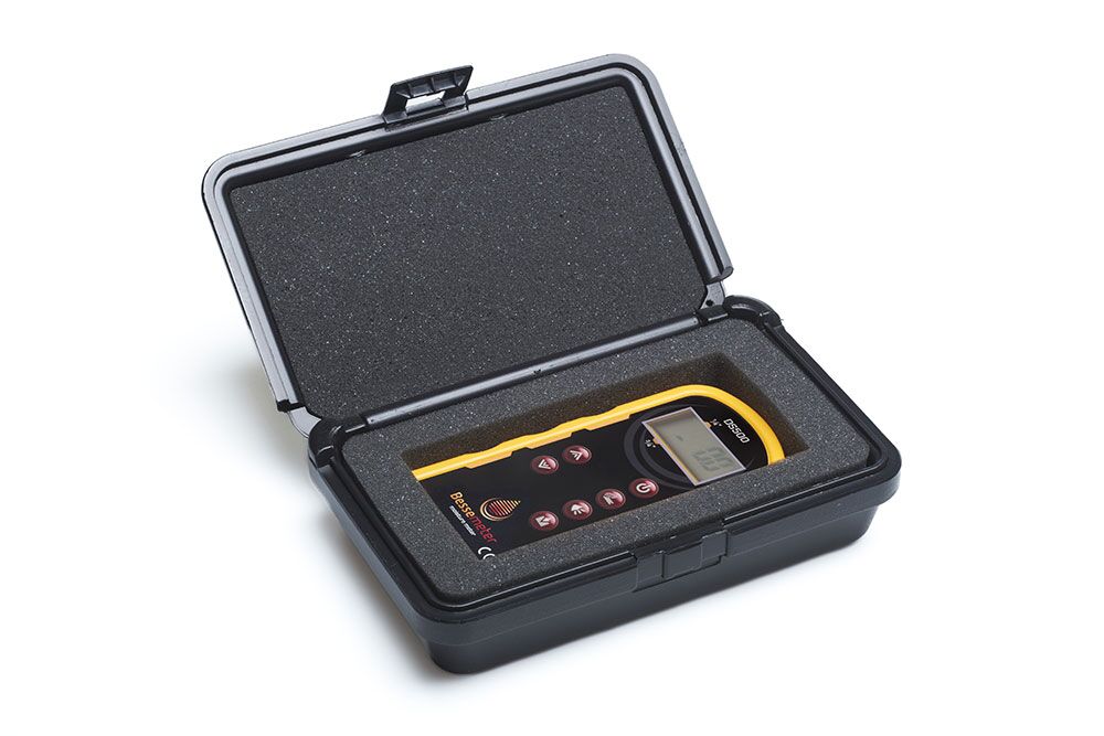 DS500 Dual Scan Pinless Wood Moisture Meter fit inside the black protective storage case foam with hardshell for safe carrying