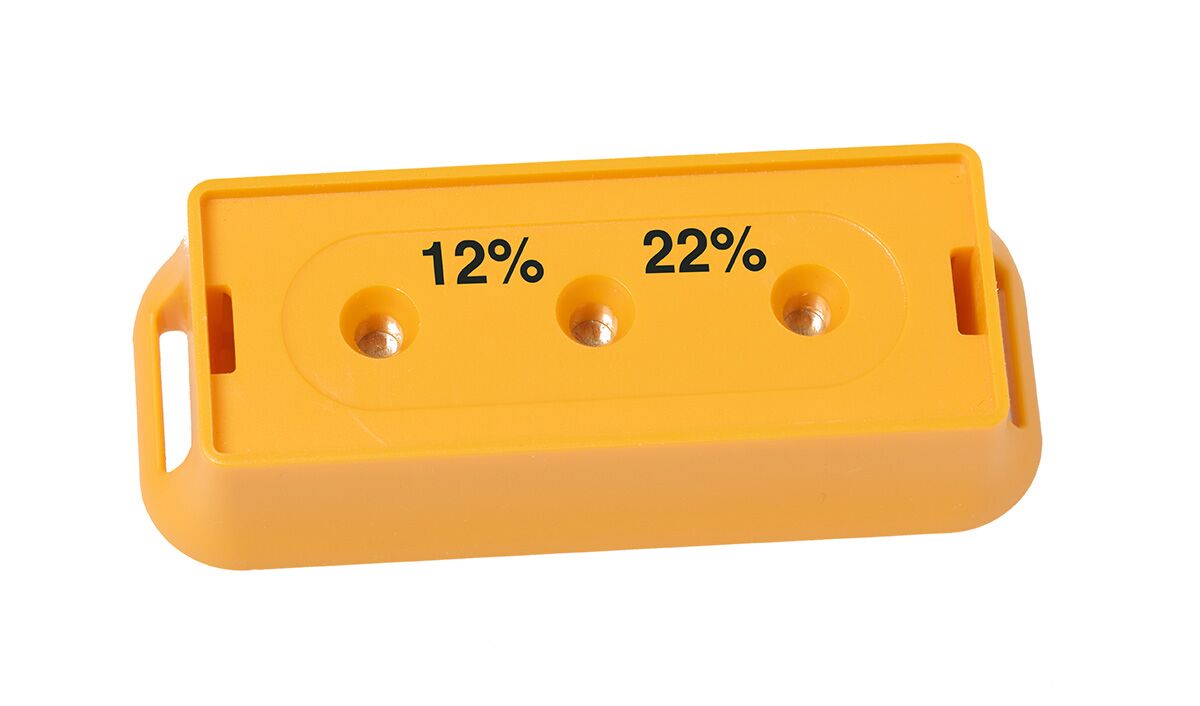 Bessemeter calibration reference block, showing probe holes marked 12% and 7%