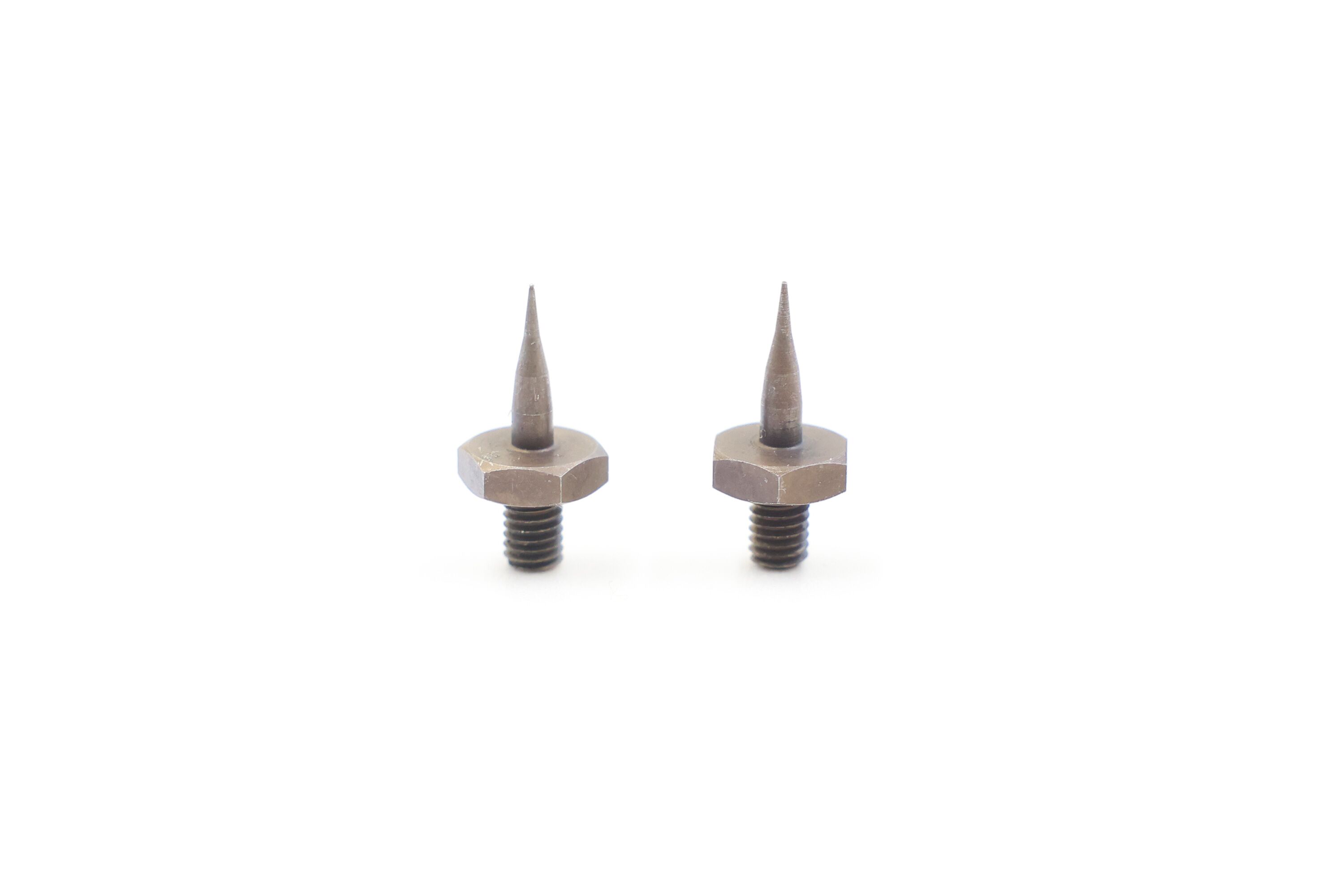 Two Bessemeter PT-83 replacement pins for a Bessemeter pin-type moisture meter on a white background